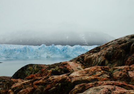 Perito Moreno glacier face with blue ice cracks