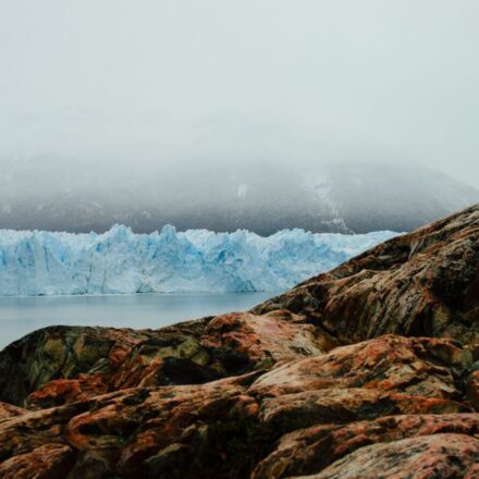 Perito Moreno glacier face with blue ice cracks