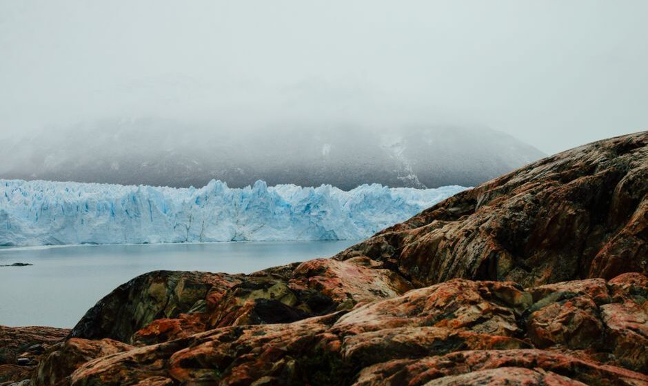 Perito Moreno glacier face with blue ice cracks
